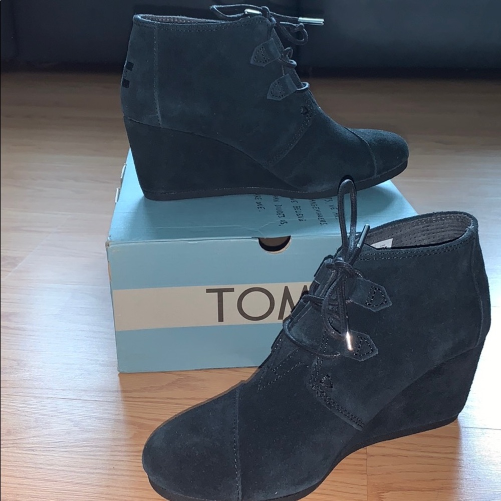 TOMS black suede booties.